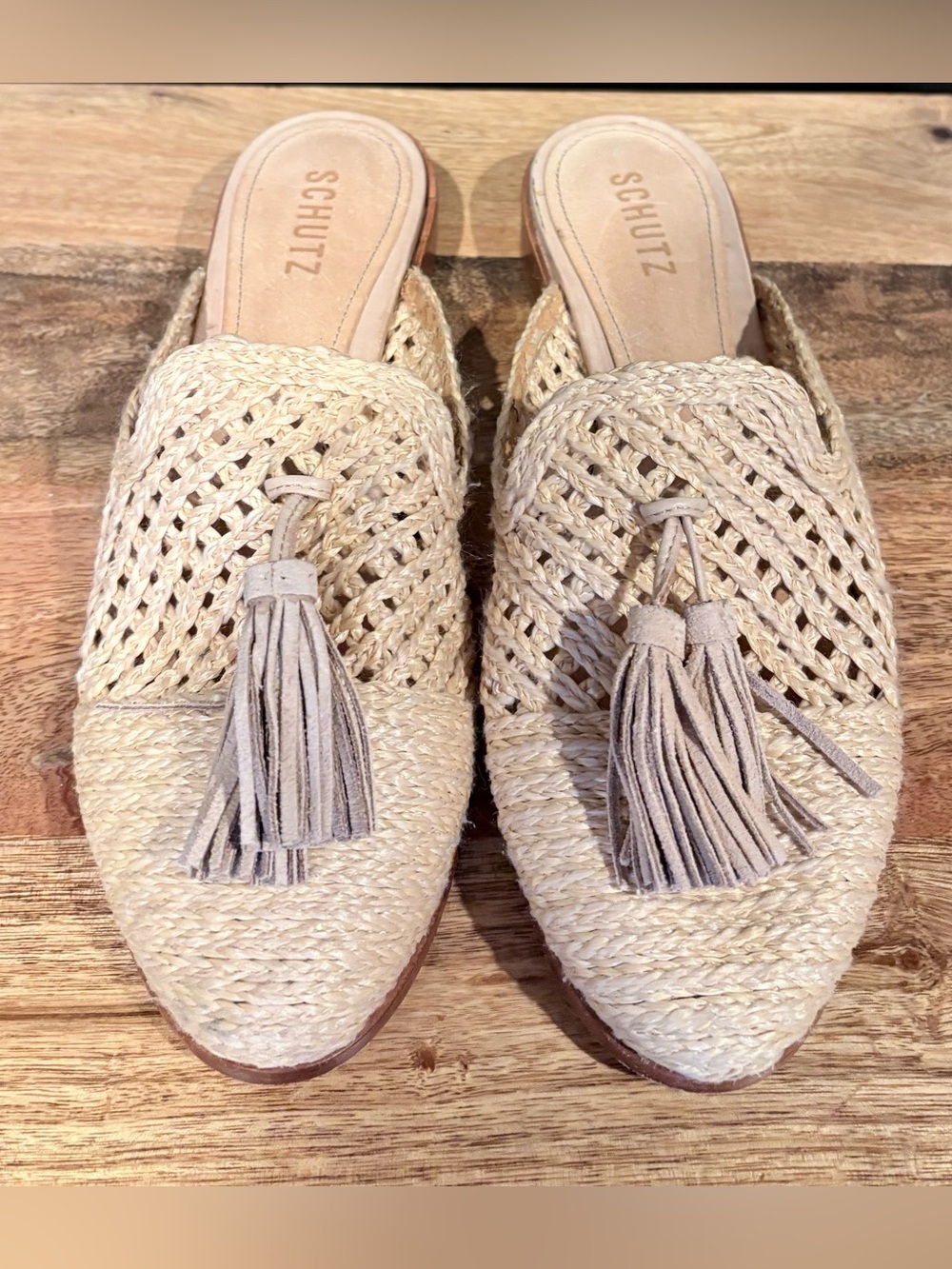 Schutz Polyni Woven Tassel Slide Natural 9.5 - Picture 8 of 12